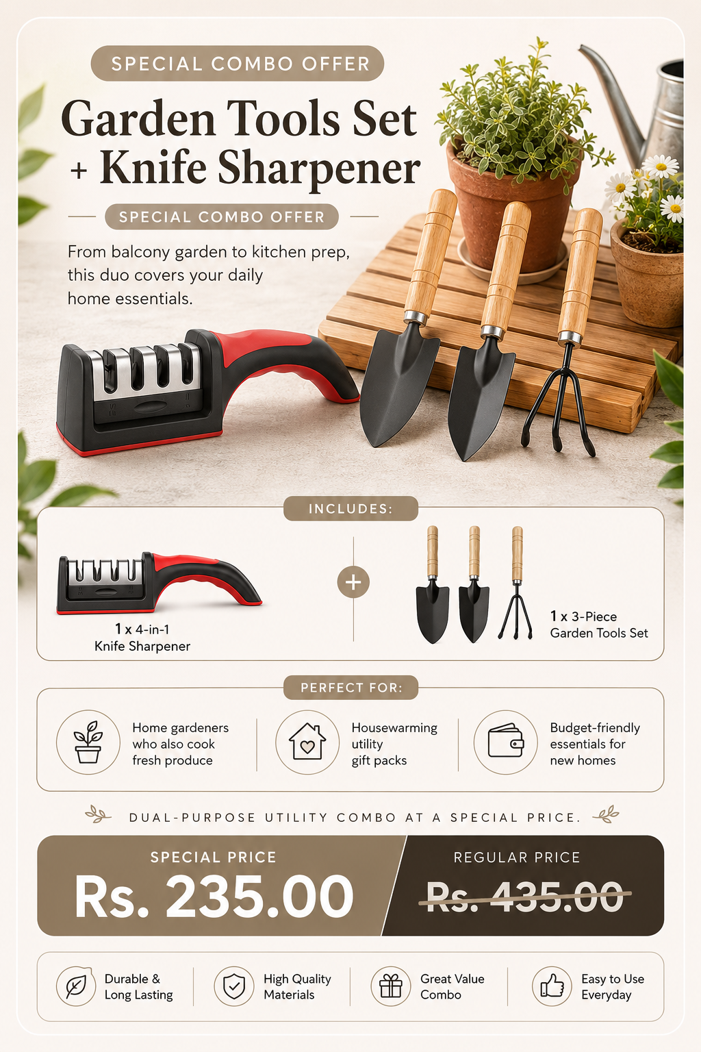 SPECIAL COMBO OFFER: Garden Tools Set + Knife Sharpener